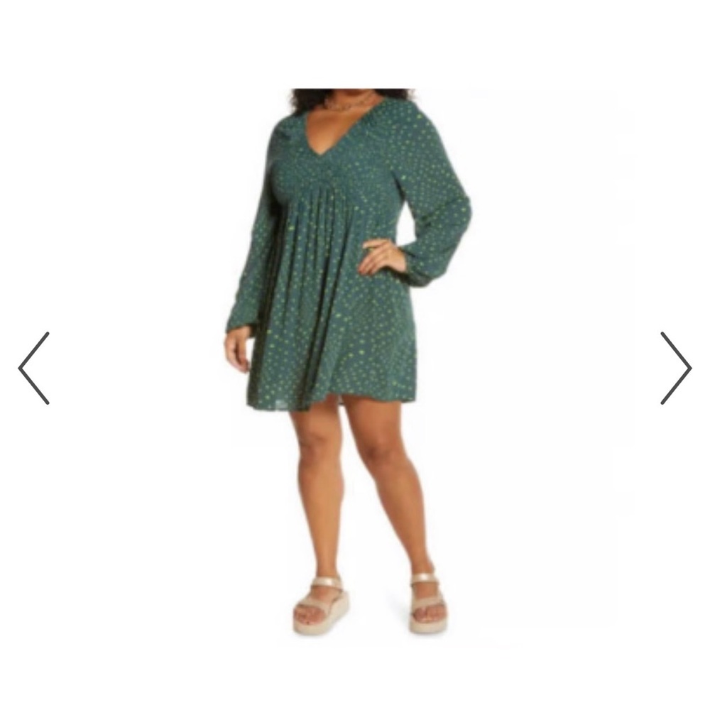 BP Green Polka Dot Long Sleeve Dress